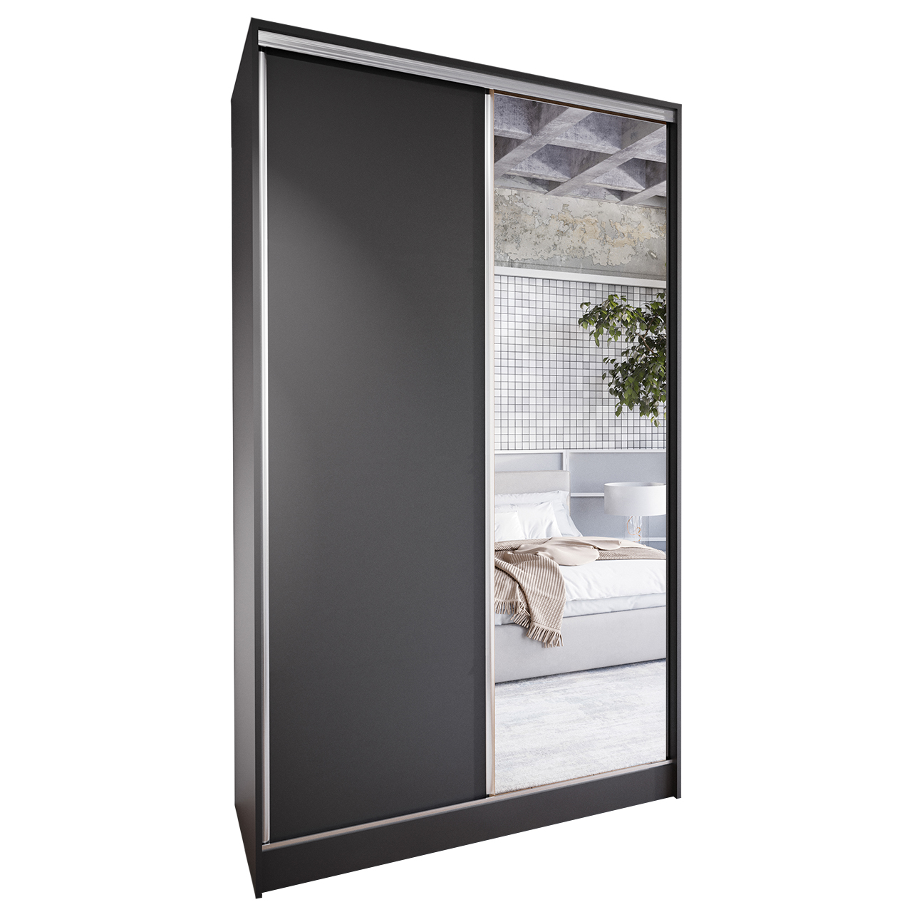Skříň s posuvnými dveřmi se zrcadlem CORINA A 120 černá