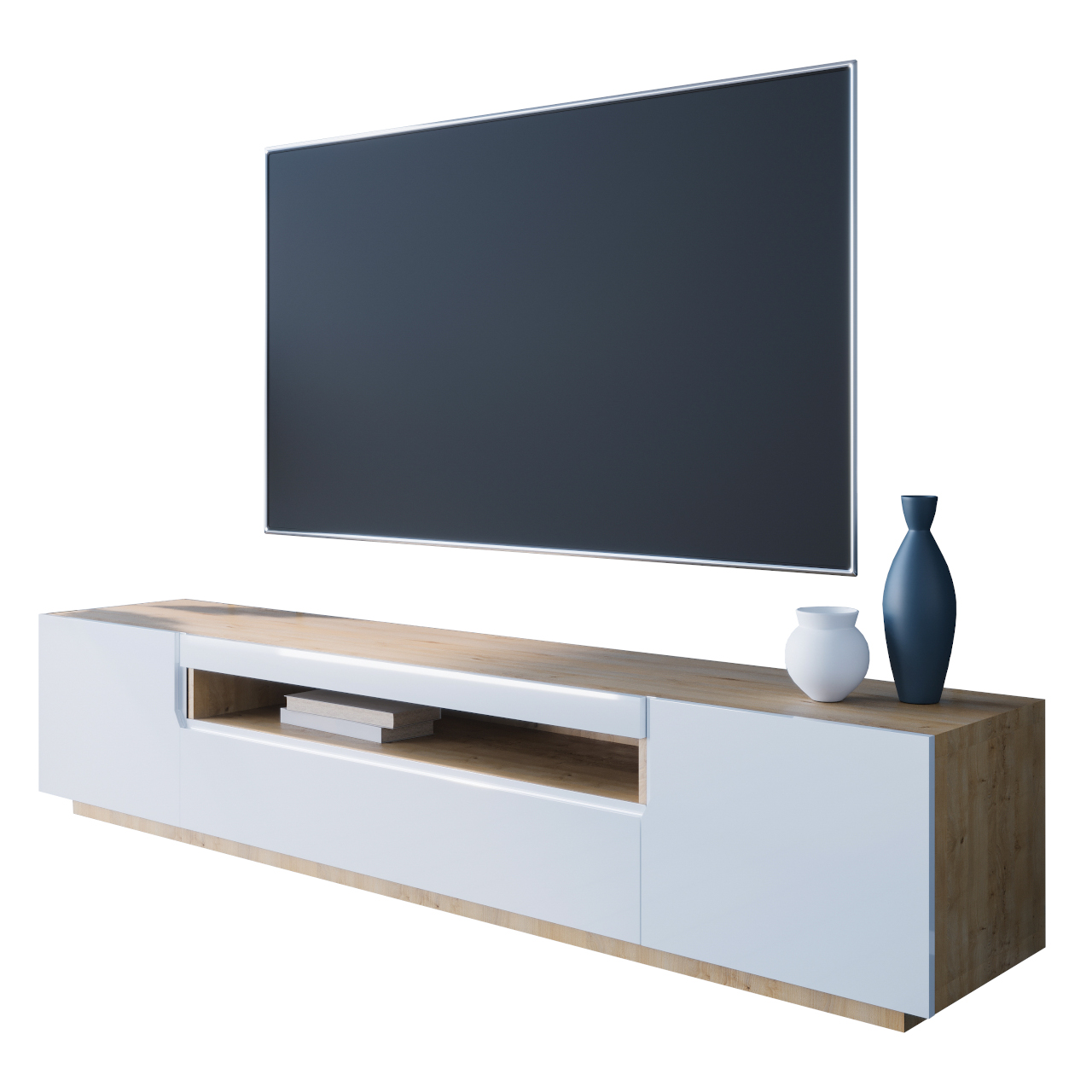 TV komoda DONE 200 dub artisan / bílý lesk