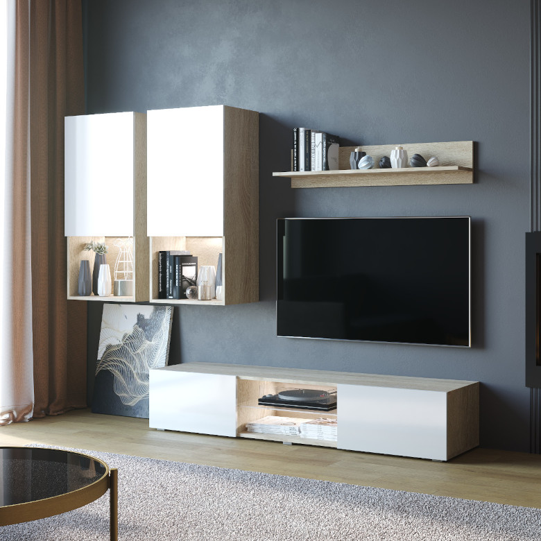 Nástěnná skříňka Deco dub Sonoma bílý lesk