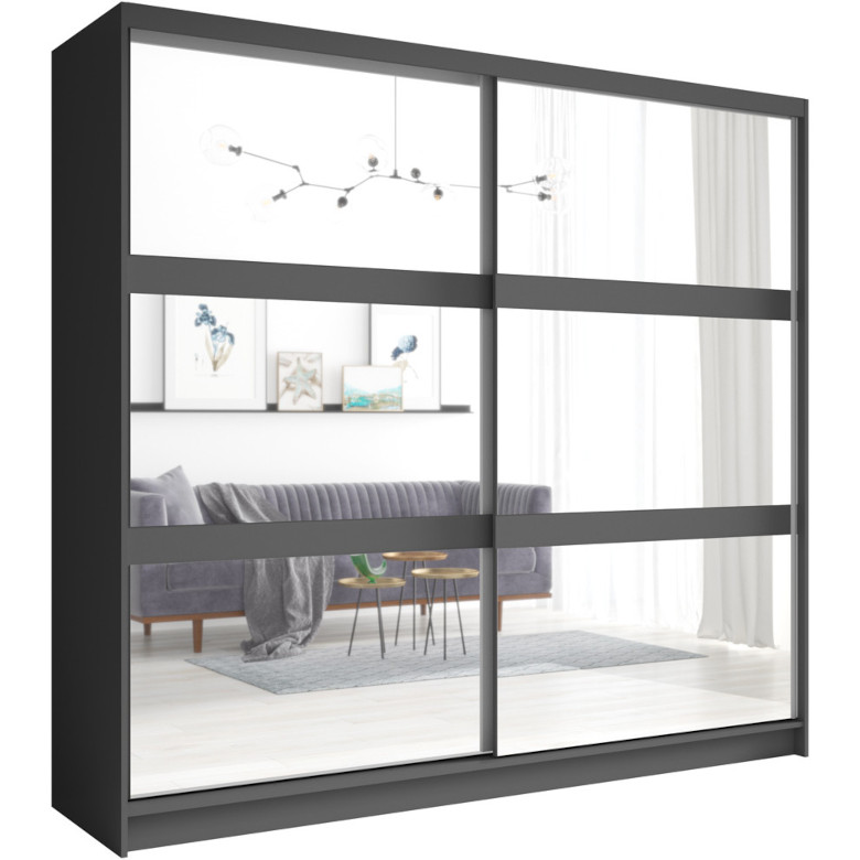 posuvná šatní skříň se zrcadlem 230 nino 01 šedá grafitová